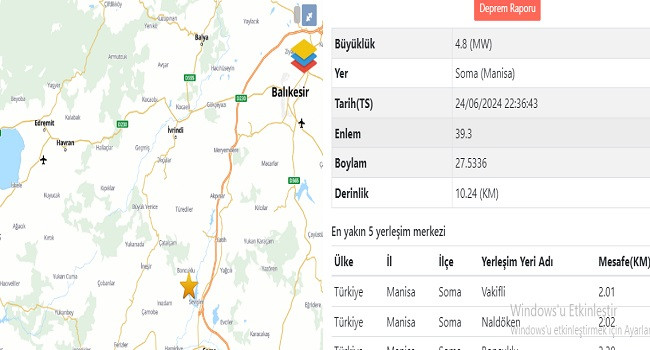 Manisa Soma'da 4.8 Şiddetinde Deprem korkuttu 