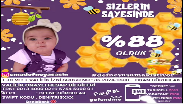 Minik Defne'nin yaşam mücadelesi için %12 daha destek gerekiyor.